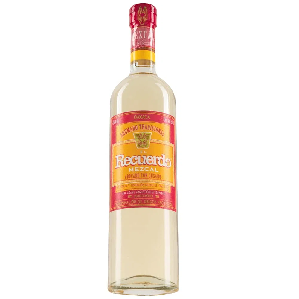 El Recuerdo Mezcal Abocado, Mezcal Flasche mit Agavenwurm, aus 100% Espadin-Agave, Inhalt 750ml, Alk 40%