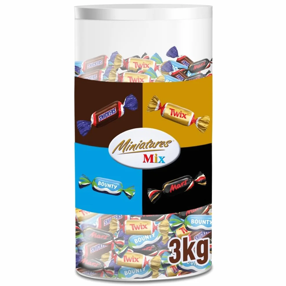 Miniatures Mix Schokolade Großpackung 296 Mini-Schokoriegel Mars Snickers Bounty Twix 3000g