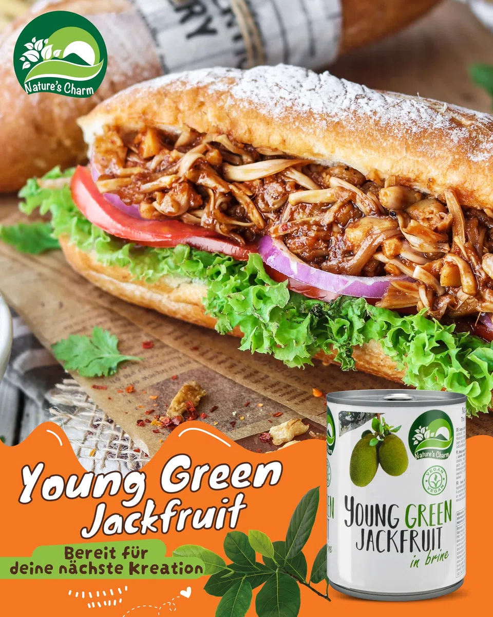 Nature’s Charm Jackfrucht in Lake I Salzig eingelegte, junge grüne Jackfruit I Ideal als pflanzlicher Fleischersatz für vegane Bowls, Sandwiches und Pfannengerichte I 1 x 2900 g
