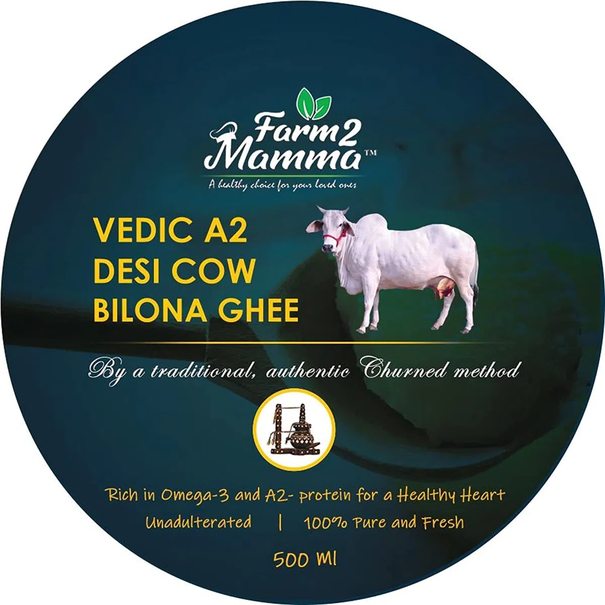 Farm2Mamma Vedic A2 Desi Kuh Bilona Ghee, 500 ml