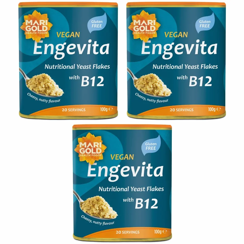 Marigold Health Foods Engevita Hefeflocken mit Vitamin B12 - Vegan & Glutenfrei - 100g (3er Pack)