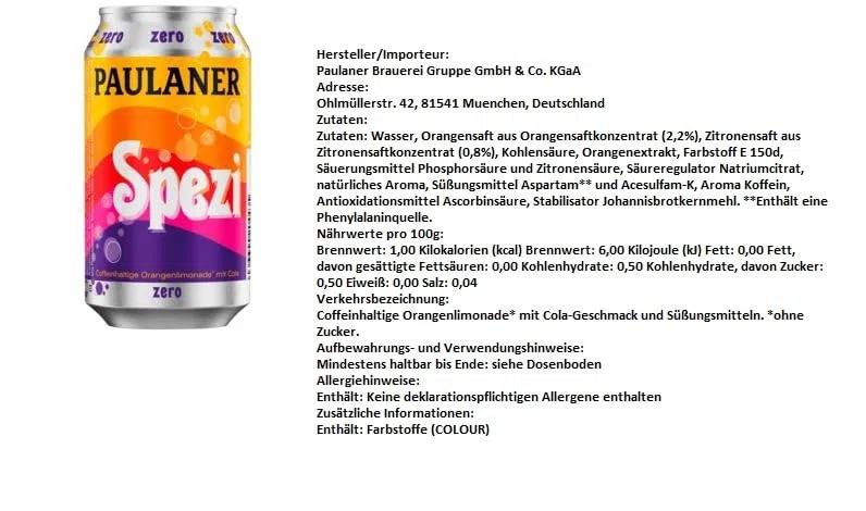 Paulaner Zero Spezi Cola/Orange 0,33 L 24 Dosen ohne Zucker inkl. Einwegpfand