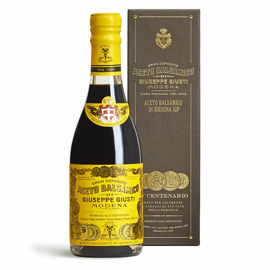 Giusti Quarto Centenrario Aceto Balsamico di Modena IGP – Balsamico-Essig aus Modena 4 Goldmedaillen Traditionsflasche in Geschenkpackung (1 x 0.25 l)