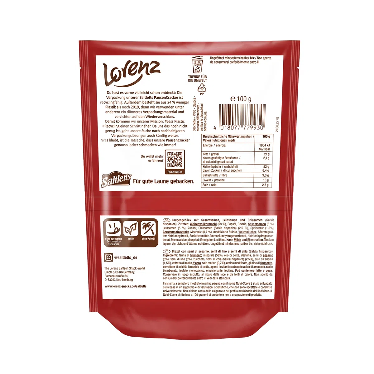 LORENZ Saltletts Pausen Cracker 16 x 100 g vegan