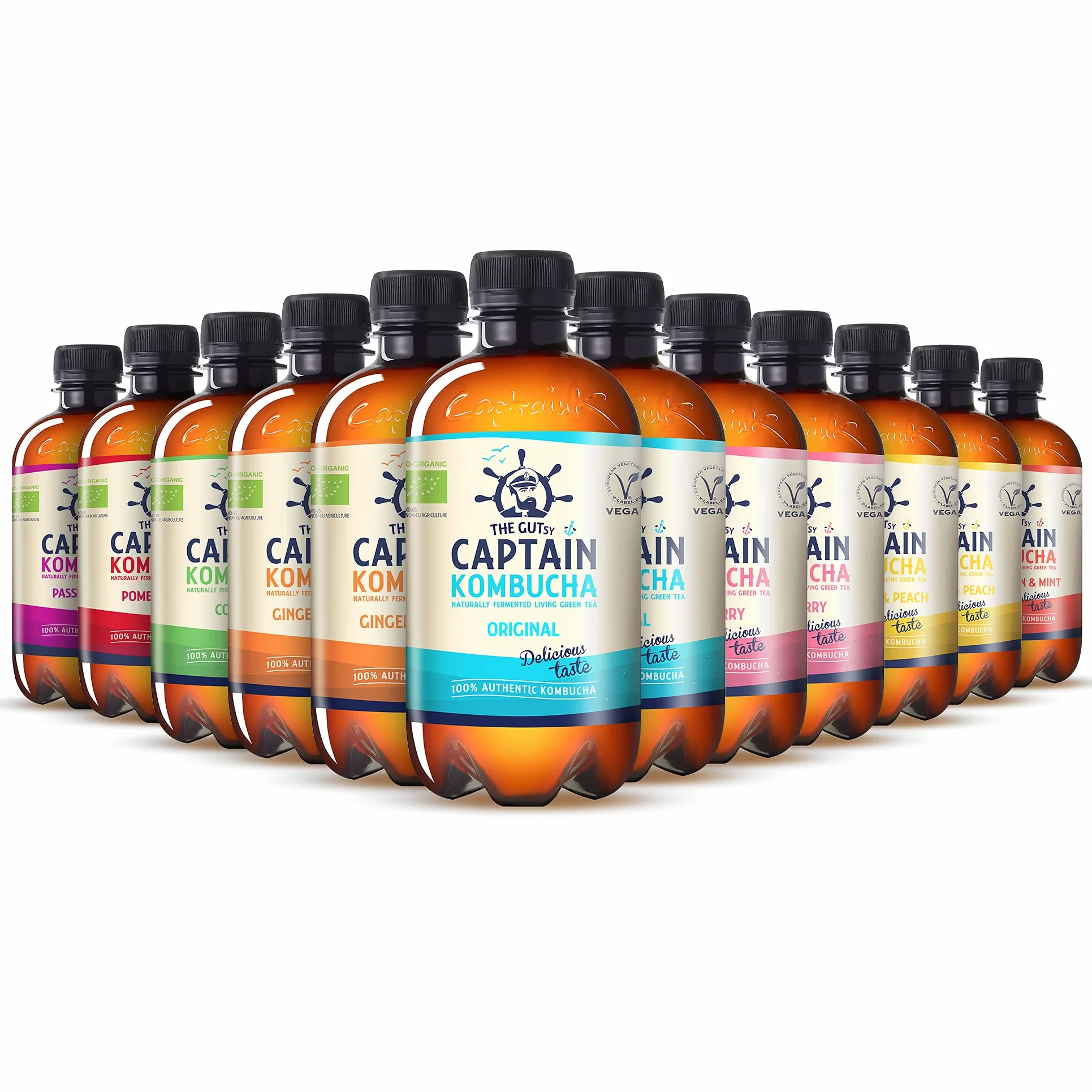 Captain Kombucha - Kombucha Tee, Lebendige Kulturen, Keine Konservanten, Unpasteurisiert, Roh und Vegan - 12 x 400ml (MixBox)