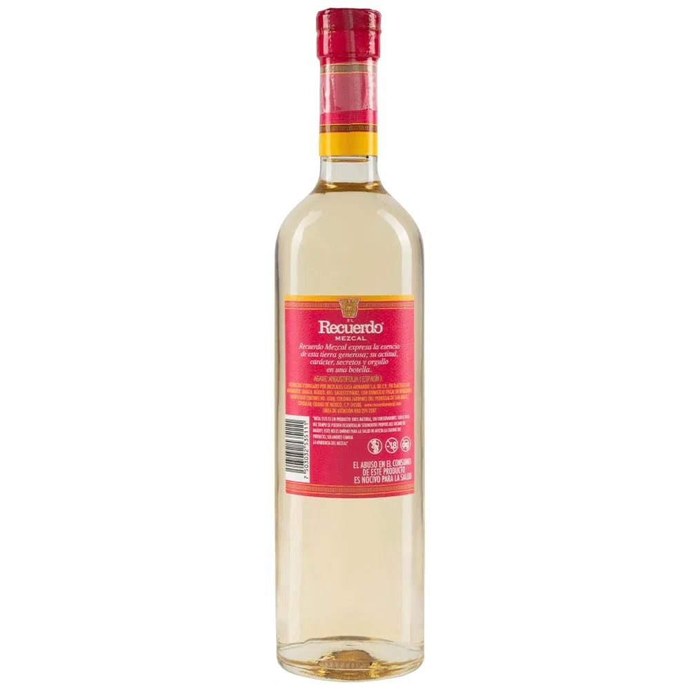 El Recuerdo Mezcal Abocado, Mezcal Flasche mit Agavenwurm, aus 100% Espadin-Agave, Inhalt 750ml, Alk 40%