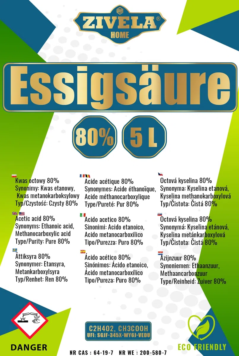 10L Essigsäure 80% Premium Qualität | 2x5L Essigessenz 80 prozent Lebensmittelqualität 10 kg | Hochreiner Essig für Vielseitige Anwendungen | Perfekt für Hausgebrauch Industrie Gartenbau Reinigung