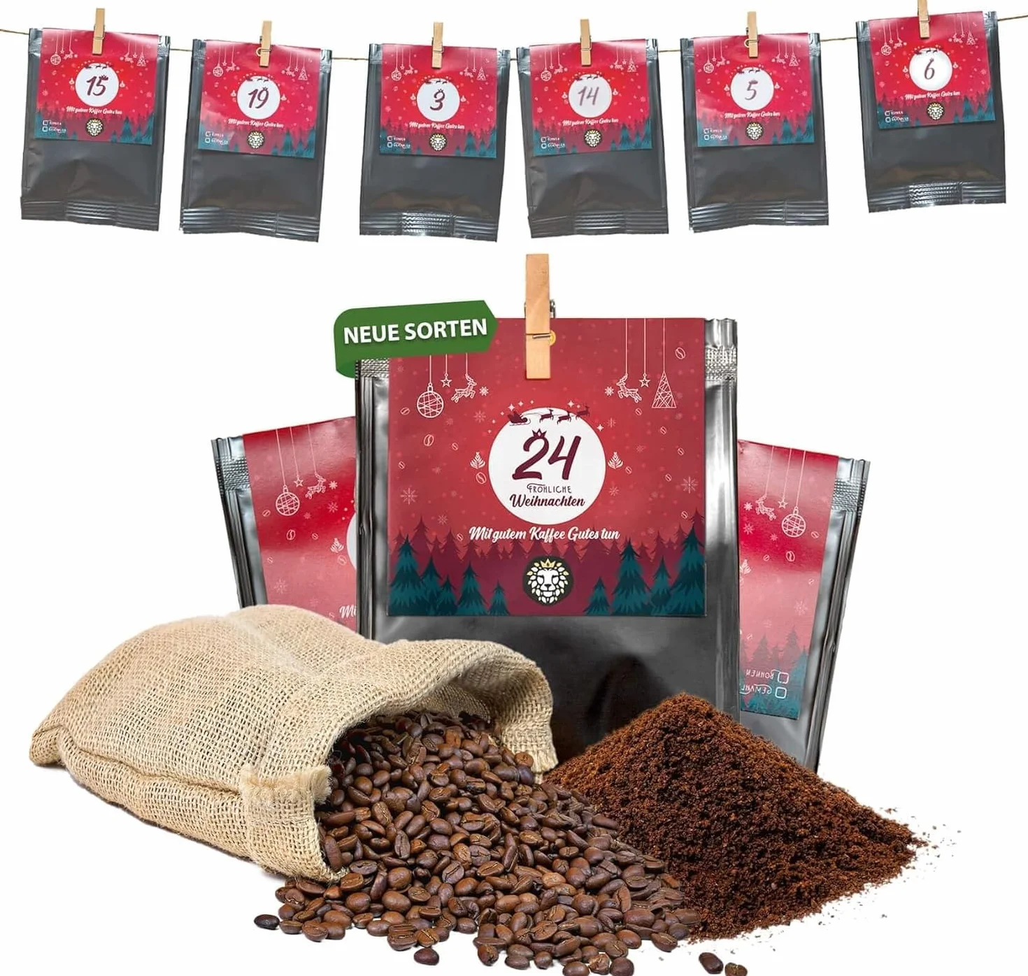 Kaffee Adventskalender 2026 - 24 x 30 g Kaffeebohnen, fair, Geschenk für Männer und Frauen