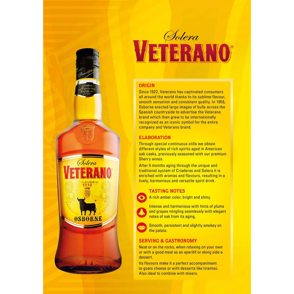 Osborne Veterano – Hochwertige Spirituose aus Spanien hergestellt nach dem Solera-Verfahren mit 30% vol. (1x 1,0l)