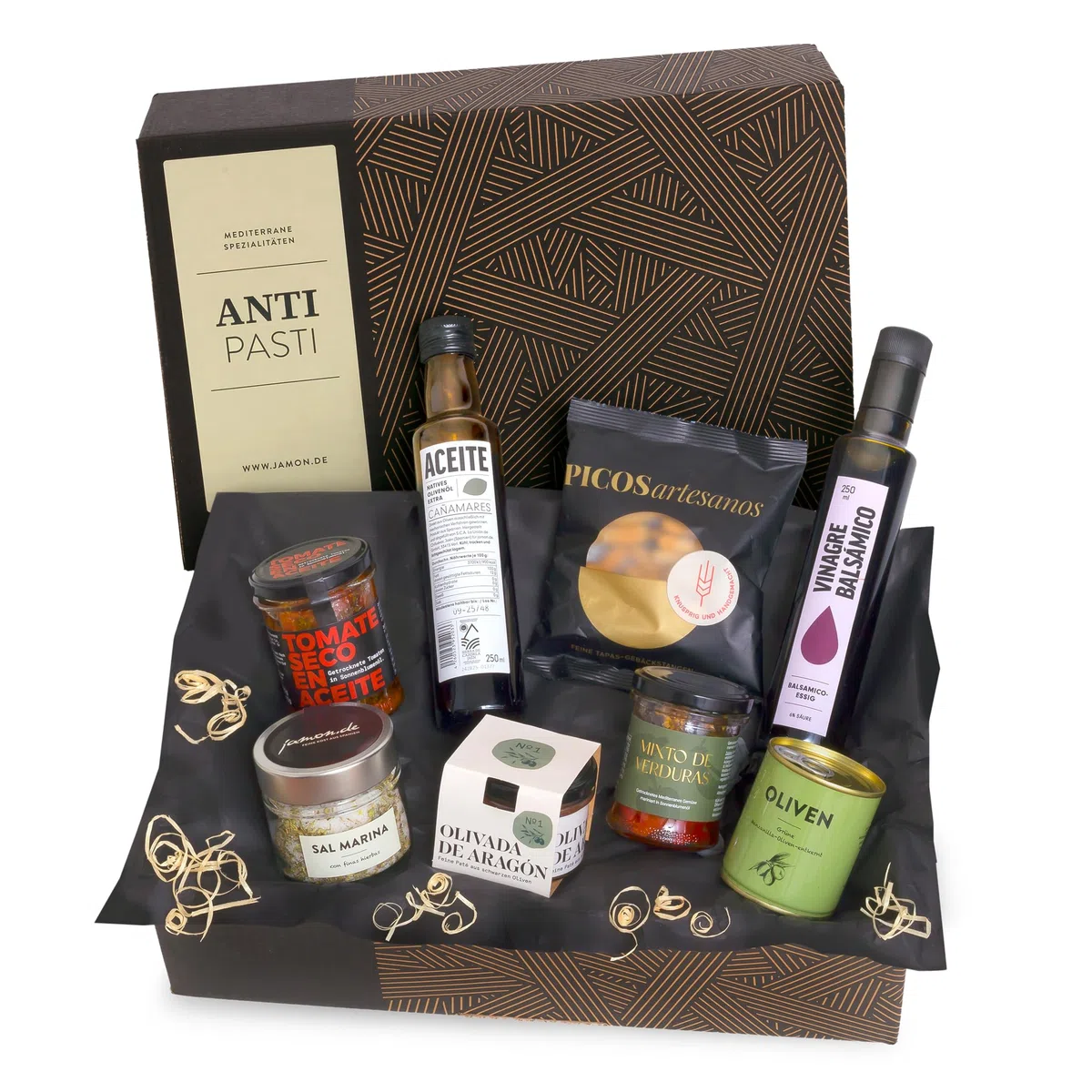 Antipasti Vegane Delikatessen-Präsentbox Mediterran Genießen mit Olivenöl Extra Balsamico Meersalz Geschenkidee GESCHENKVOLL
