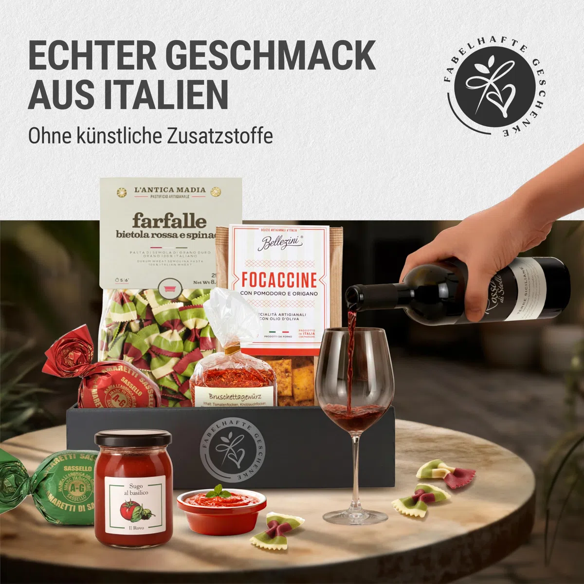Danke-Präsentkorb Italia gefüllt mit Rotwein & italienischen Delikatessen Geschenkkorb