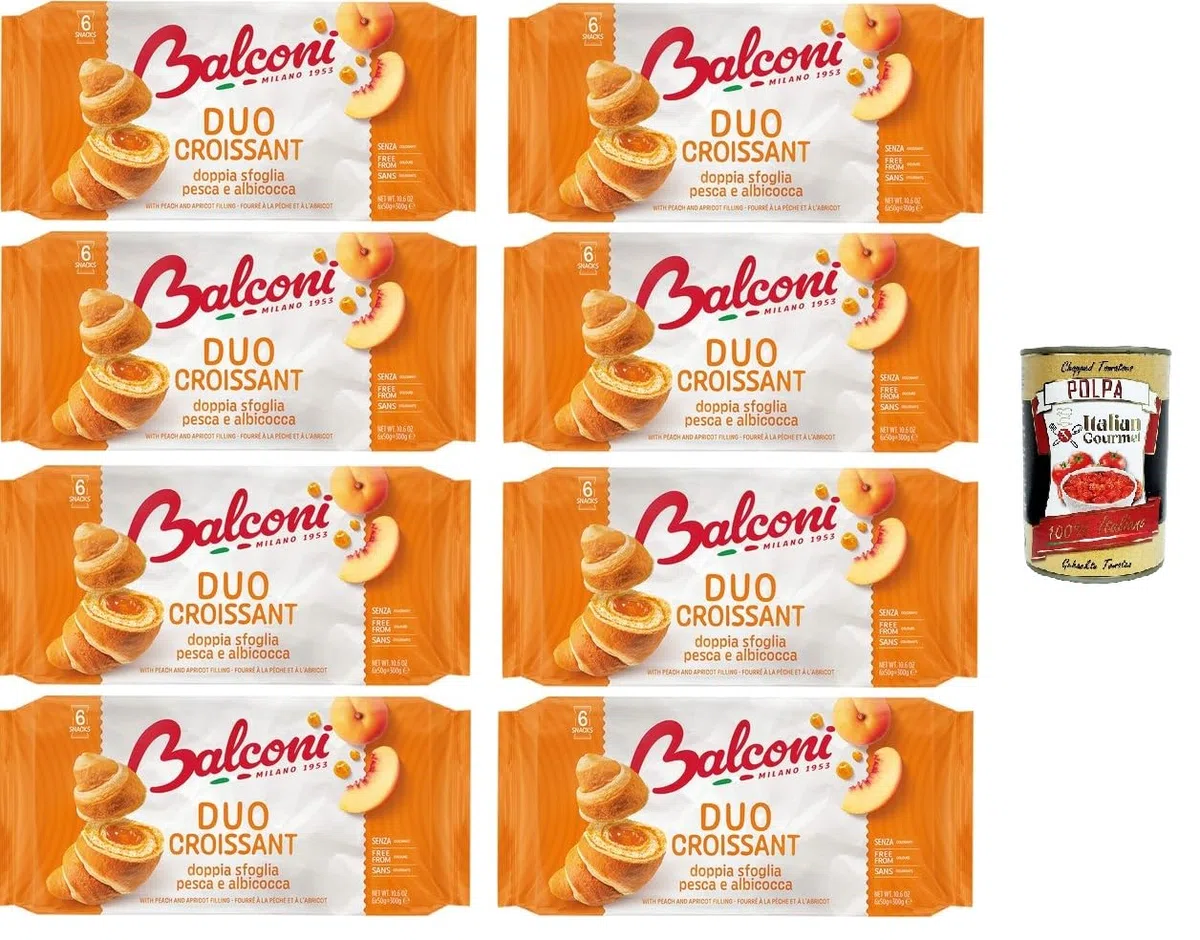 Balconi- Croissant DUO Pesca e Albicocca Doppelschichtiges Schokoladen-Croissant DUO Pfirsich und Aprikose 8x 300gr + Italian Gourmet polpa 400g