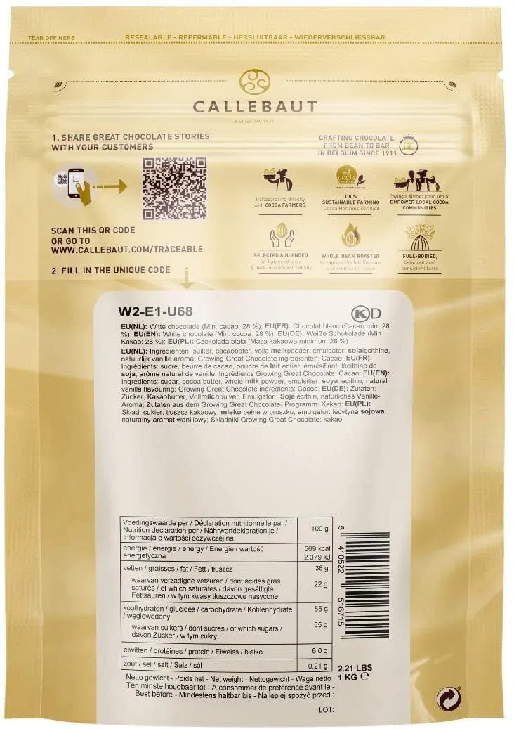 CALLEBAUT Kuvertüre Callets Zartbitterschokolade Milchschokolade weiße Schokolade 1kg 3er Pack