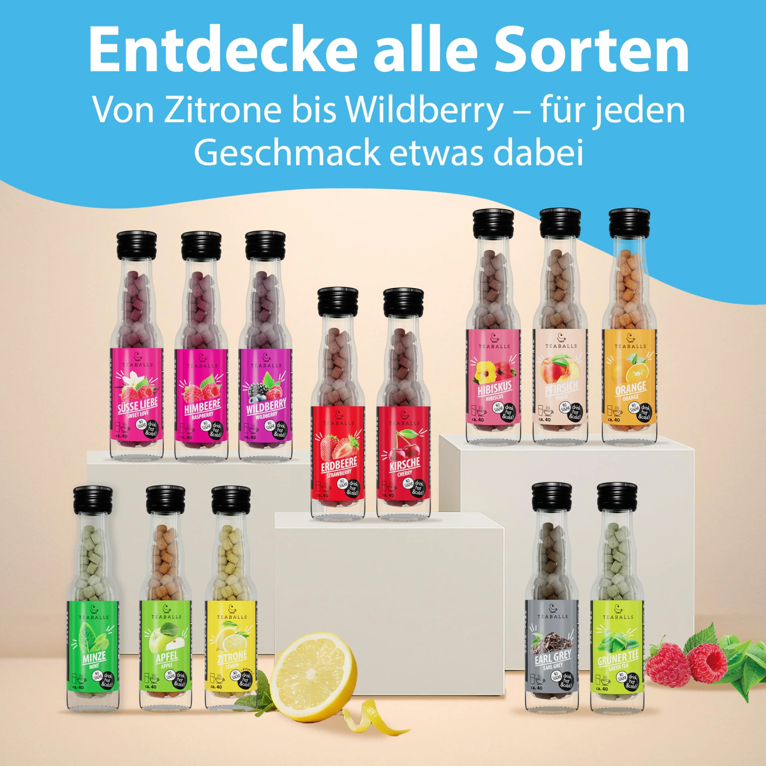 TEABALLS - 5er Frühlingsfrüchte Tee Set - 200 Tassen - Fruchtiges Tee Probierpaket & kleine Geschenkidee für den Frühling