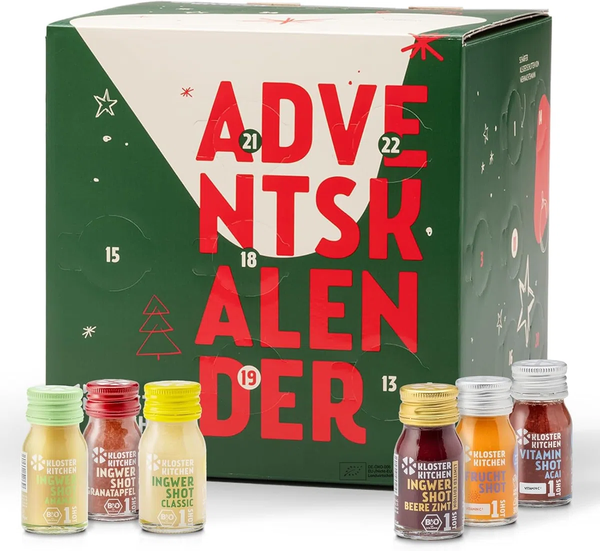 Kloster Kitchen Bio Ingwer Shots Adventskalender 2025 - Weihnachtskalender mit 35 Shotportionen - Bio-Getränke vegan