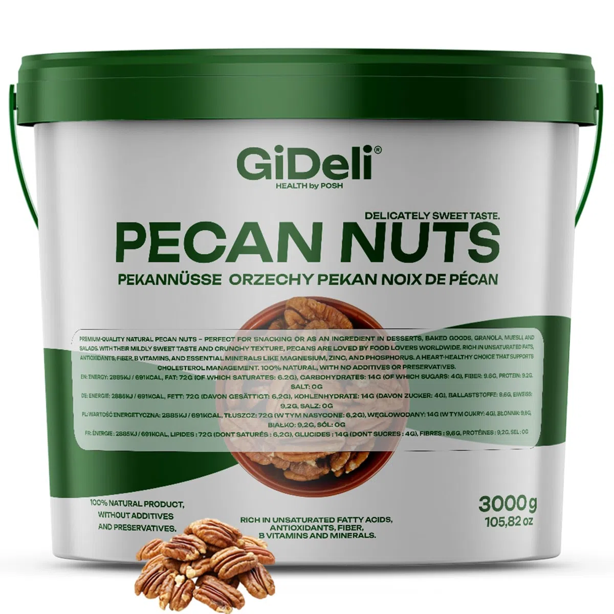 GiDeli Pekannüsse ungesalzen 3 kg im Eimer - Healthy Snacks
